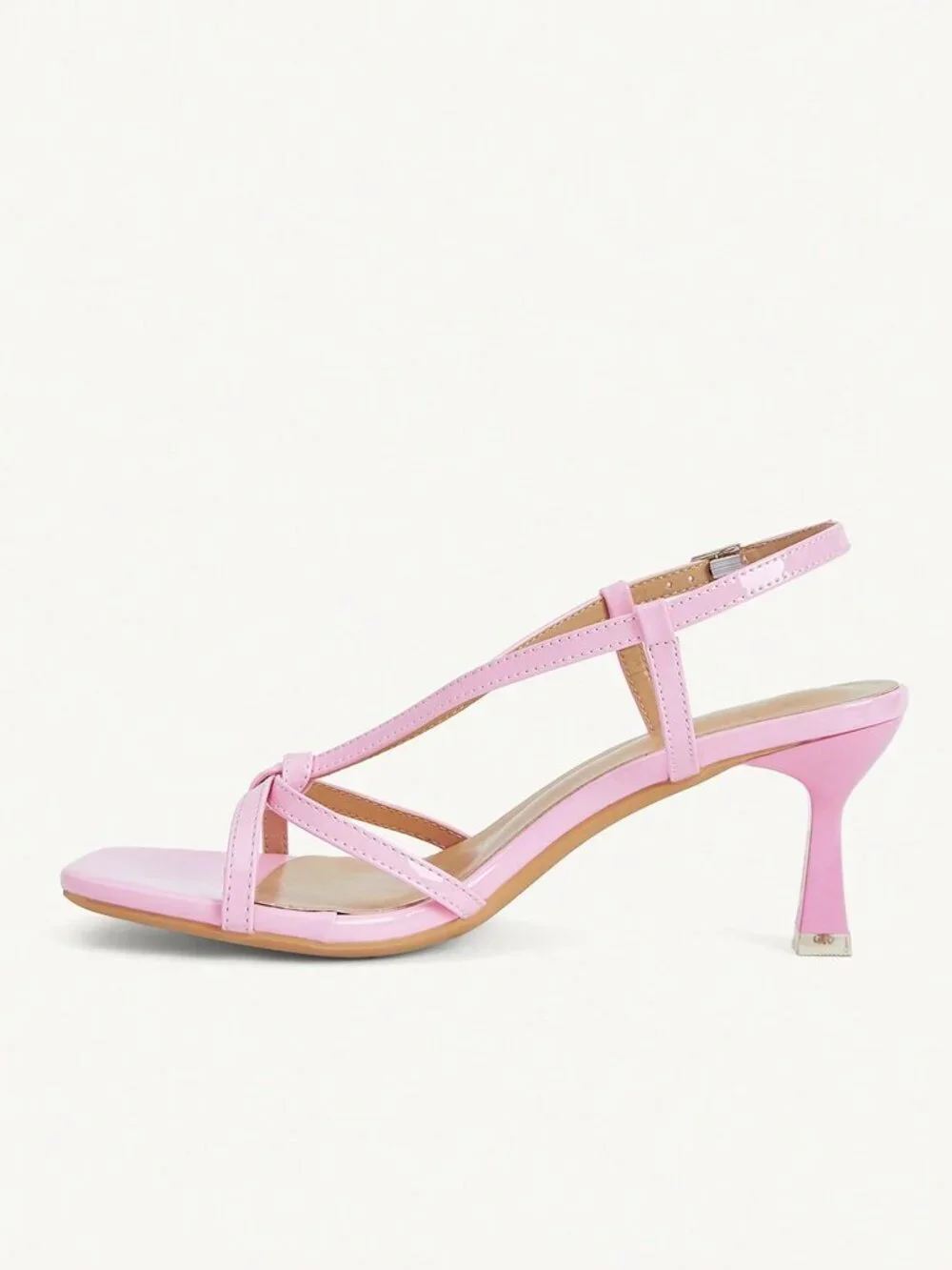 Pink Casual Women's Cross-Strap Open-Toe Square Toe Stiletto PU Leather Heels